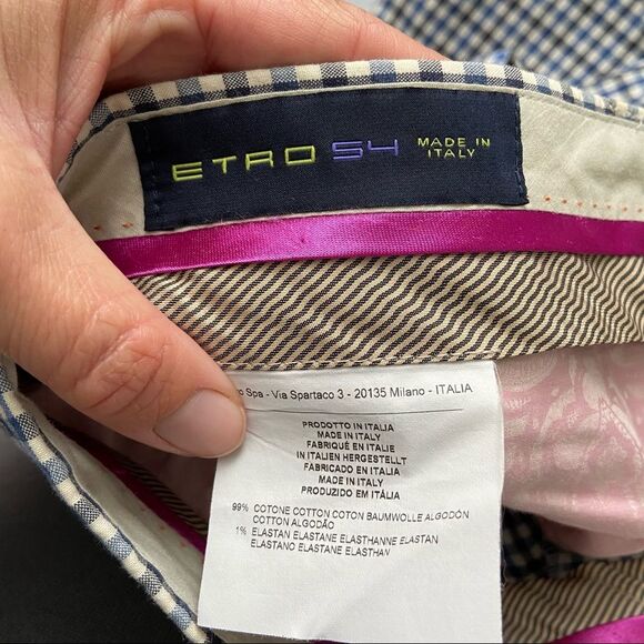 Etro Navy Gingham Check Pants 54 US 34 - Picture 2 of 8